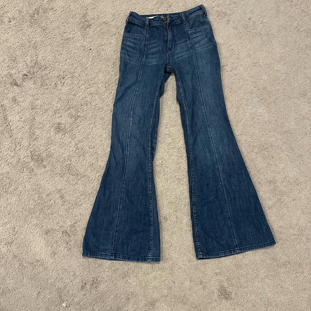 Pilcro Dark Blue Flared Wide-Leg Jeans